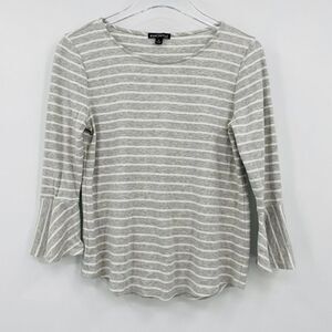 J. Crew Size Small Gray & White Striped 3/4 Bell Sleeve Knit Top